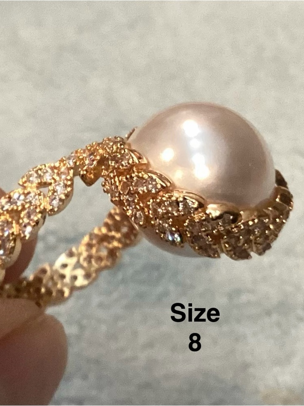 Gold Pearl Ring with Pave Crystal Accents - Women Jewelry